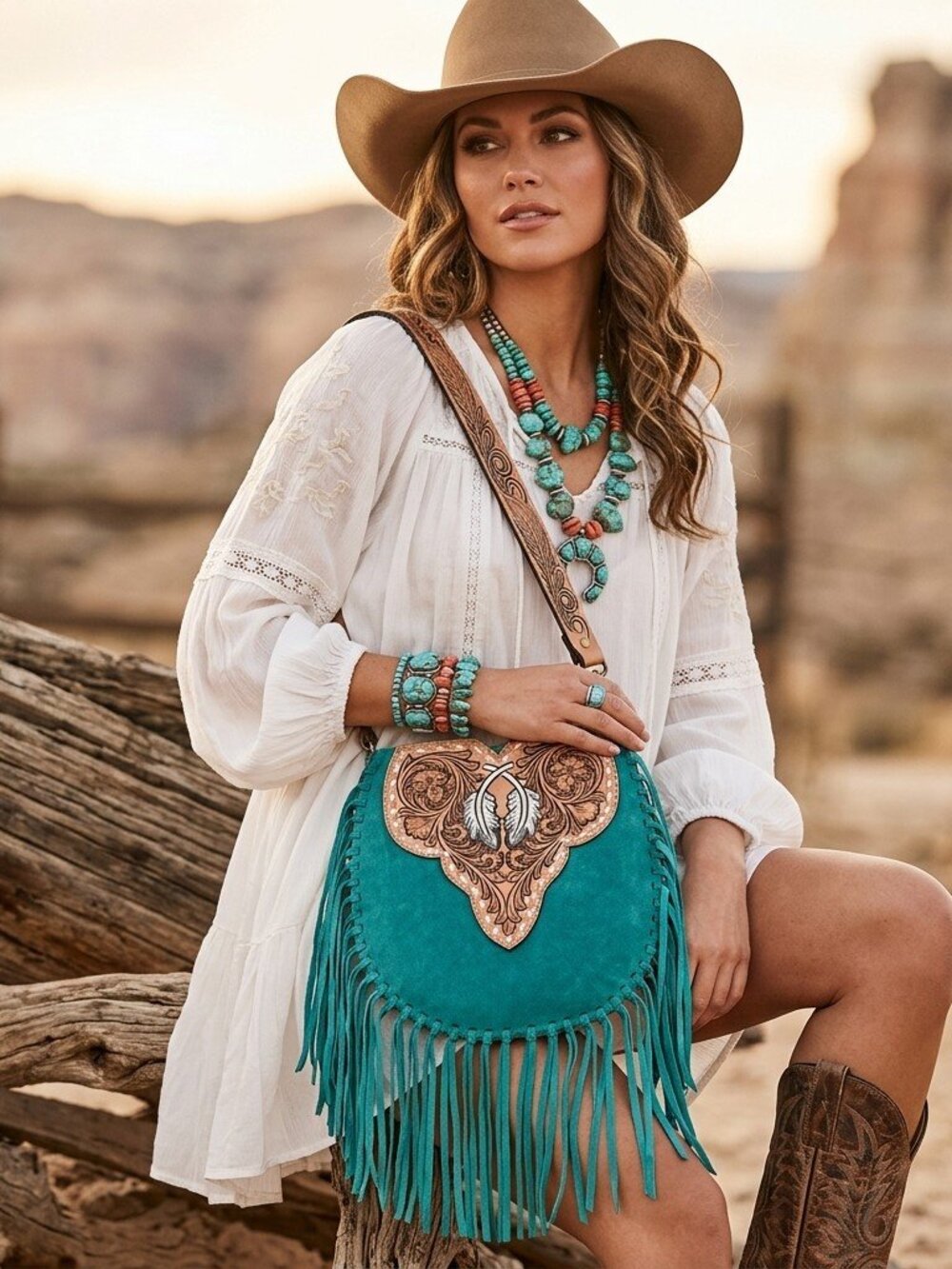 Turquoise Fringe Western Crossbody